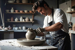 Male Potter Shaping Clay on Wheel, an Arts & Entertainment Photo by Davizro's Market