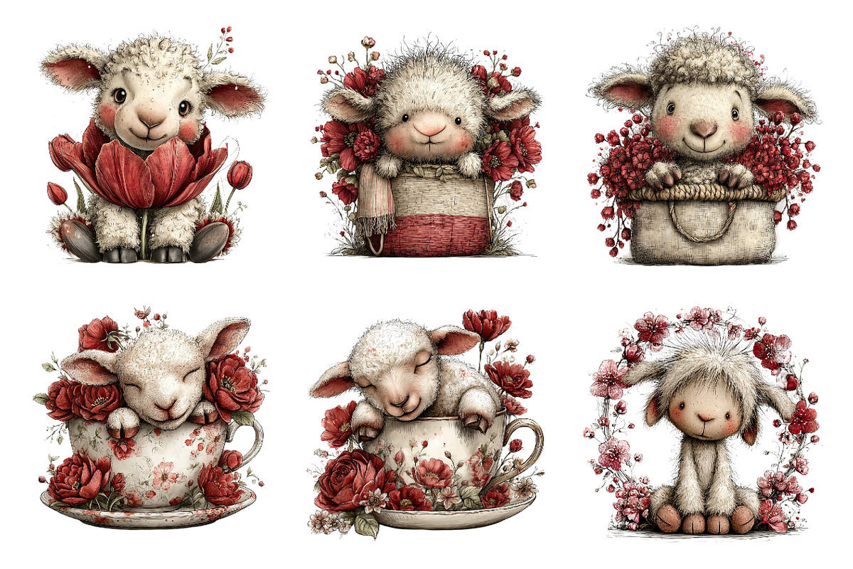Cute spring lamb clipart, an Illustration by SinaCreation (Photo 3 of 11)