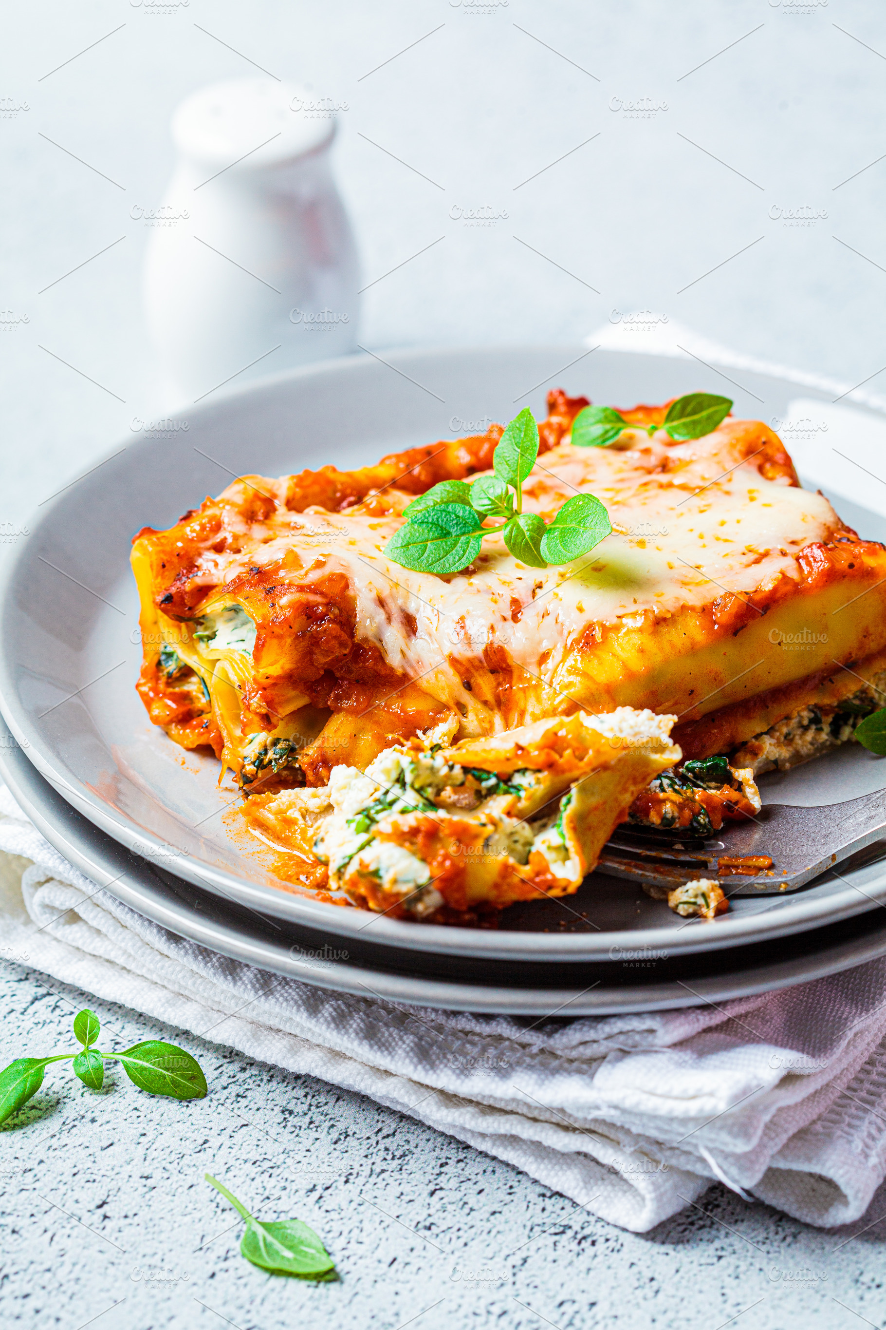 Ricotta and spinach cannelloni containing bake, basil, and canelloni, a Food & Drink Photo by vaaseenaa