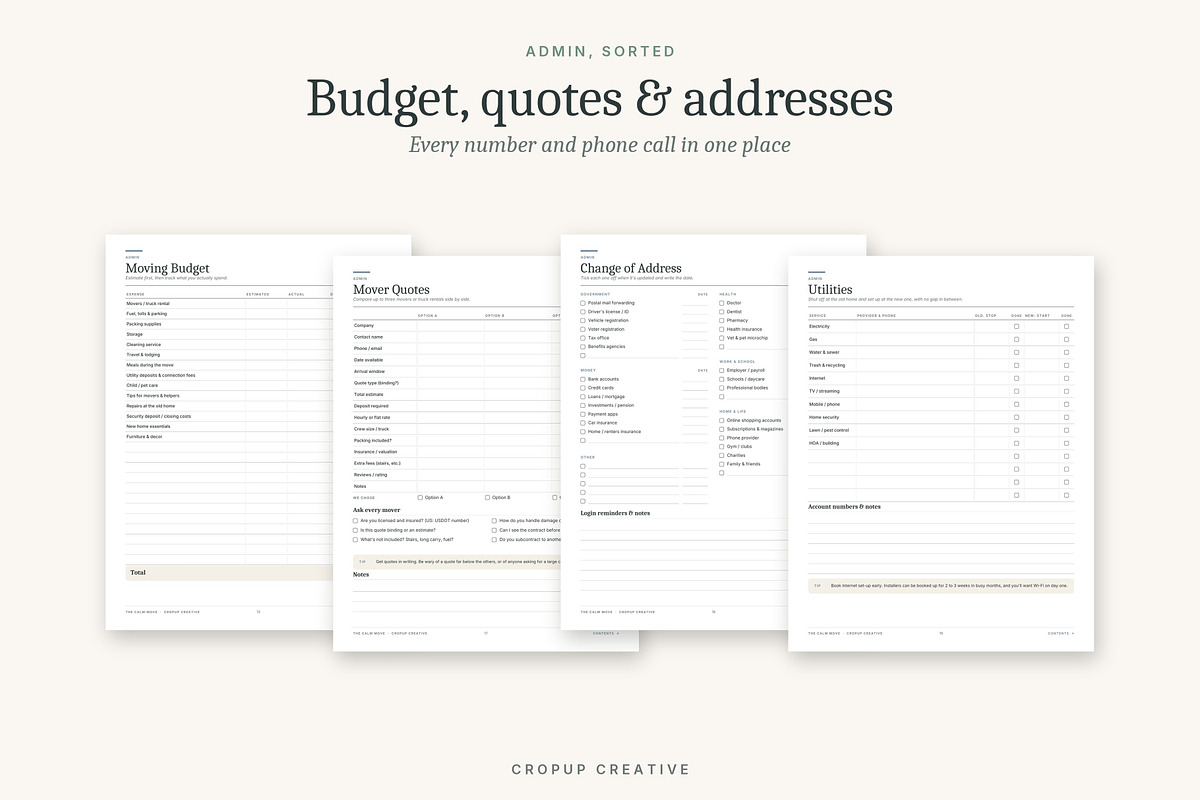 Printable & Fillable Moving Planner, a Stationery Template by CropUp Creative (Photo 6 of 10)