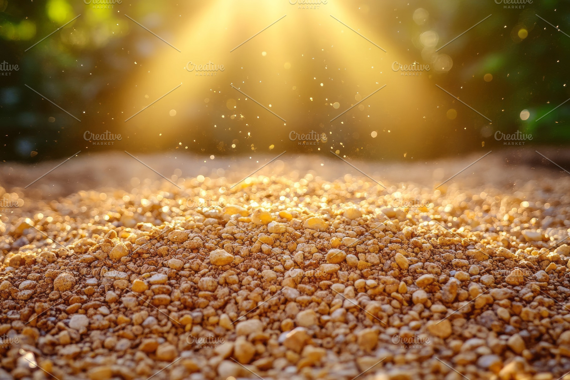 Golden sunlight illuminating a pile of gravel with dust particles glimmering in, a Background Photo by ImageMir