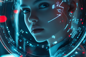 Android girl in a high-tech lab with, a Technology Photo by MistyDay