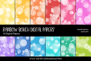 Rainbow Bokeh Digital Papers