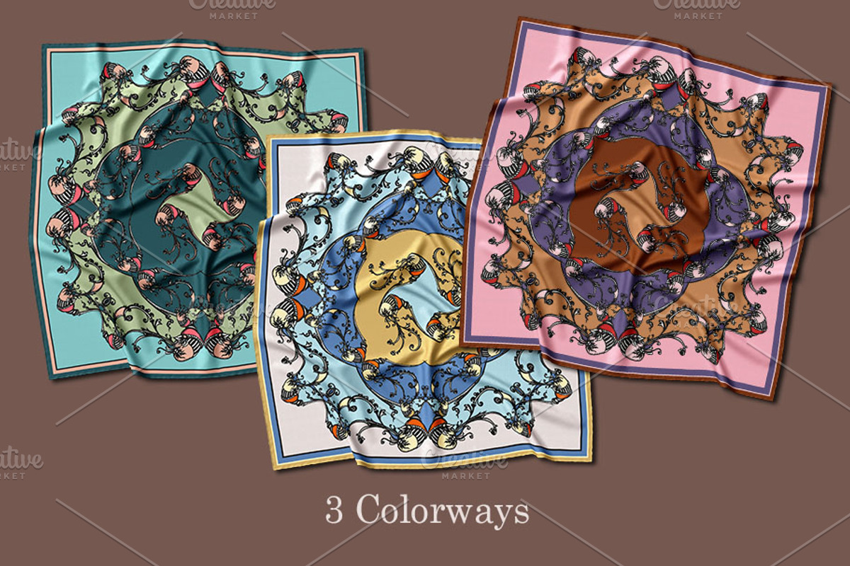 Rococo Botanique Silk Scarves Design, a Decorative Illustration by ilustrinna (Photo 3 of 12)