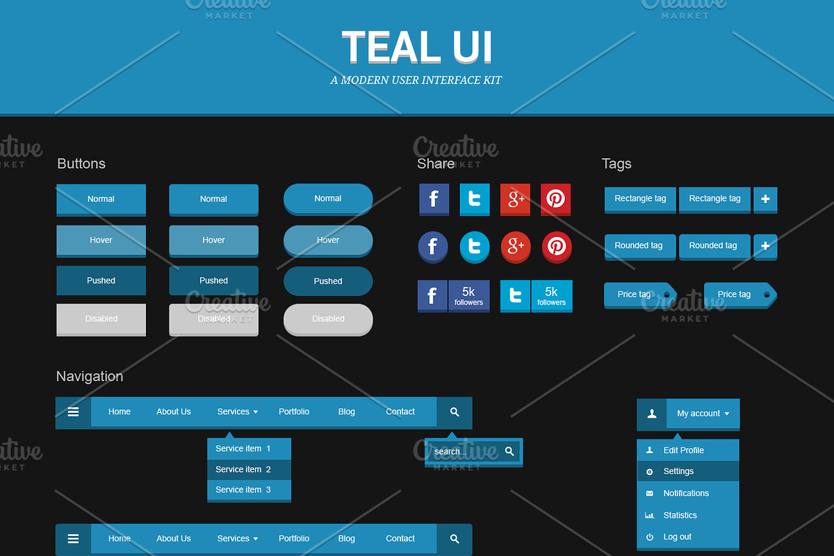 Teal UI Kit, an UI Kit Template by grati (Photo 2 of 3)