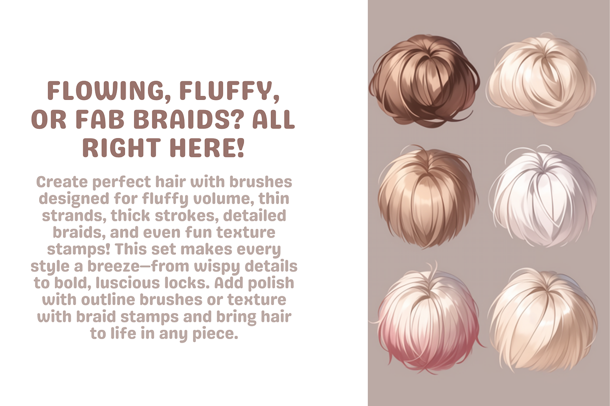 Procreate Ultimate Hair Brushes, a Brush Add-On by Cozy Brushery (Photo 4 of 10)
