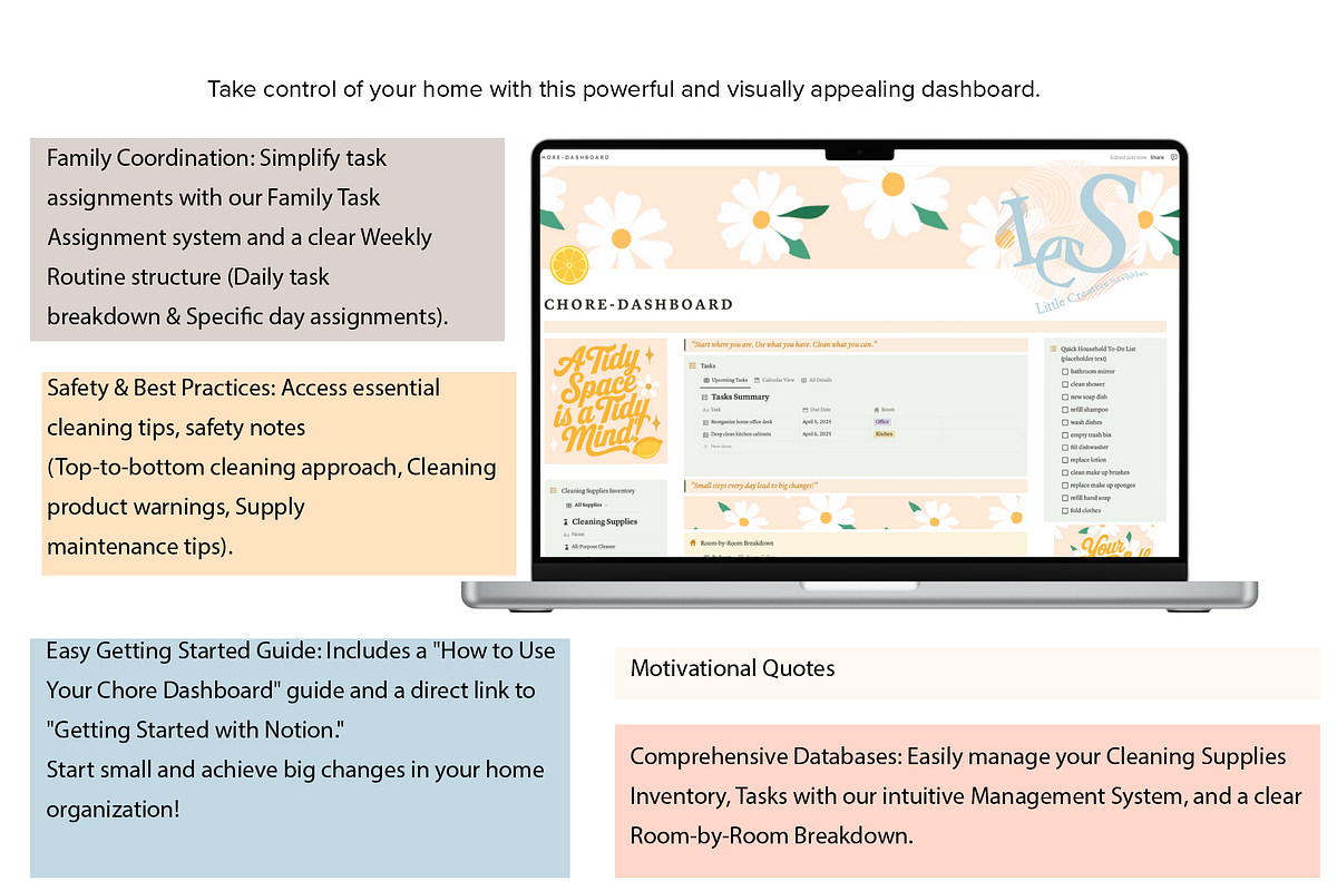 Notion Cleaning Chore Dashboard, an App Template by Little Creative Scribbles (Photo 5 of 7)