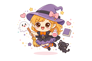 Chibi Witch Flying with Potion, a Person Illustration by Artpon Illustration (Thumbnail 2 of 3)