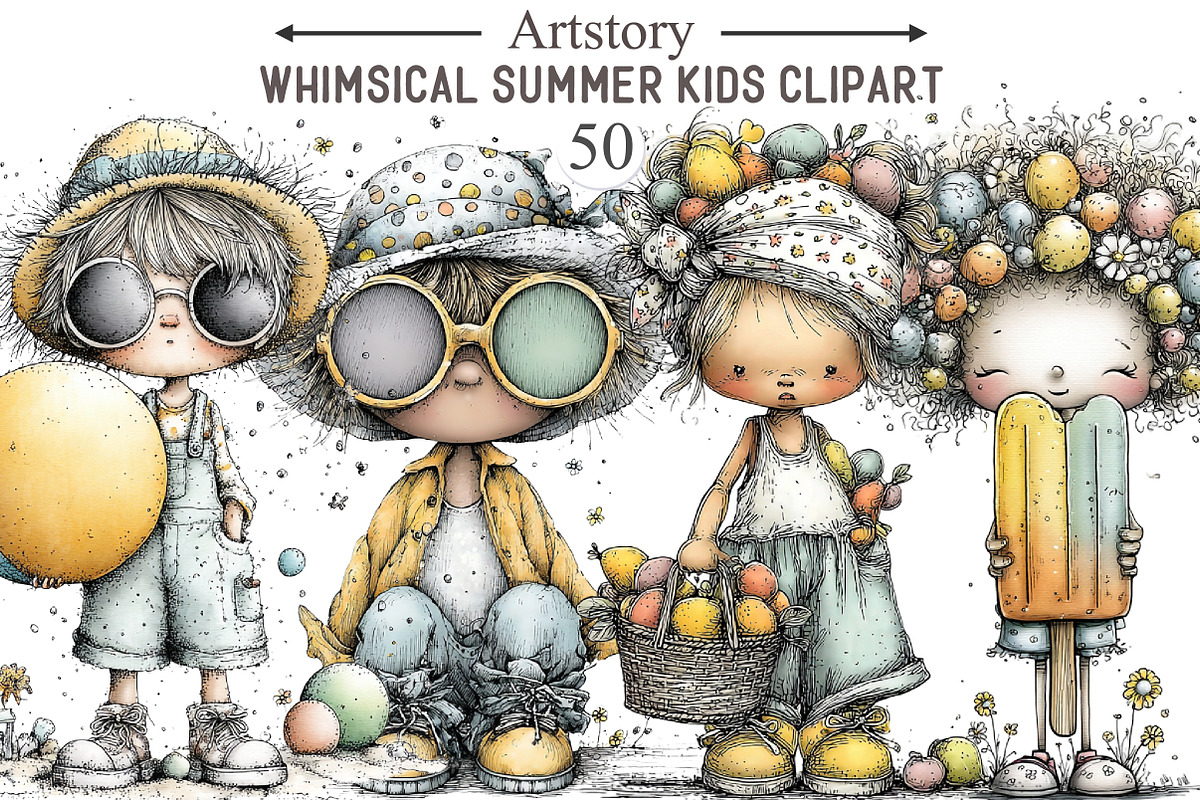 Whimsical Summer Kids Clipart, an Illustration by designcity5 (Photo 1 of 5)