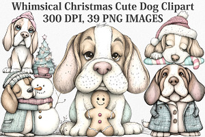 Whimsical Christmas Cute Dog Clipart, an Illustration by Canvas Craft