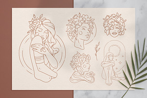 Line Art Women Illustrations Set