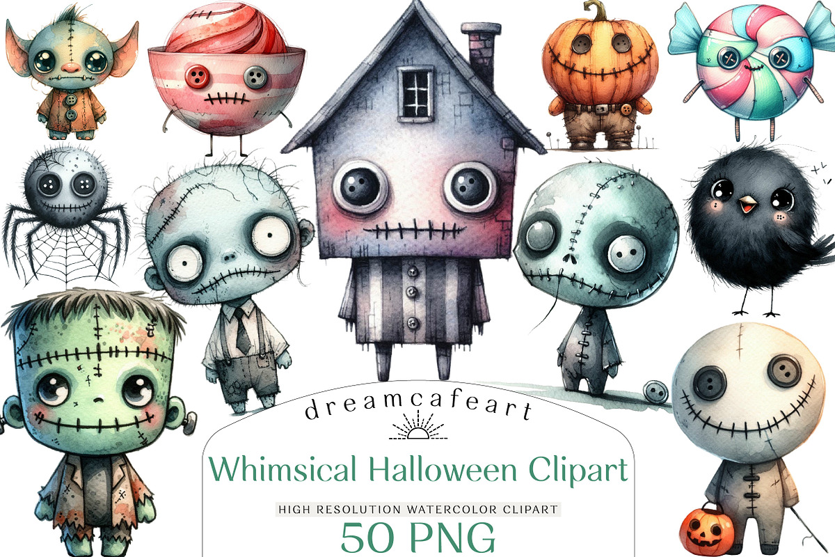 Whimsical Halloween Clipart, an Illustration by DreamCafeArt (Photo 1 of 8)