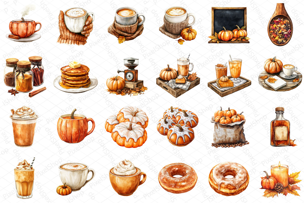 Watercolor Pumpkin Spice Clipart, an Illustration by DreamPrint404 (Photo 5 of 6)