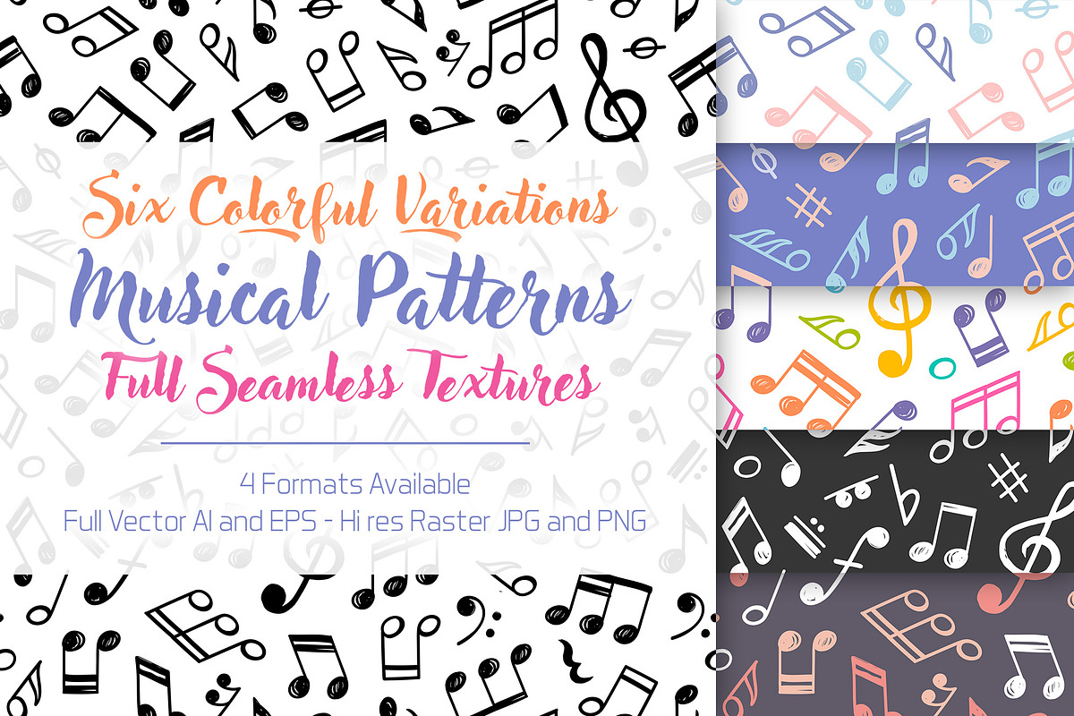 Pack of Six Vector Music Patterns, a Texture Graphic by Pingebat (Photo 2 of 5)