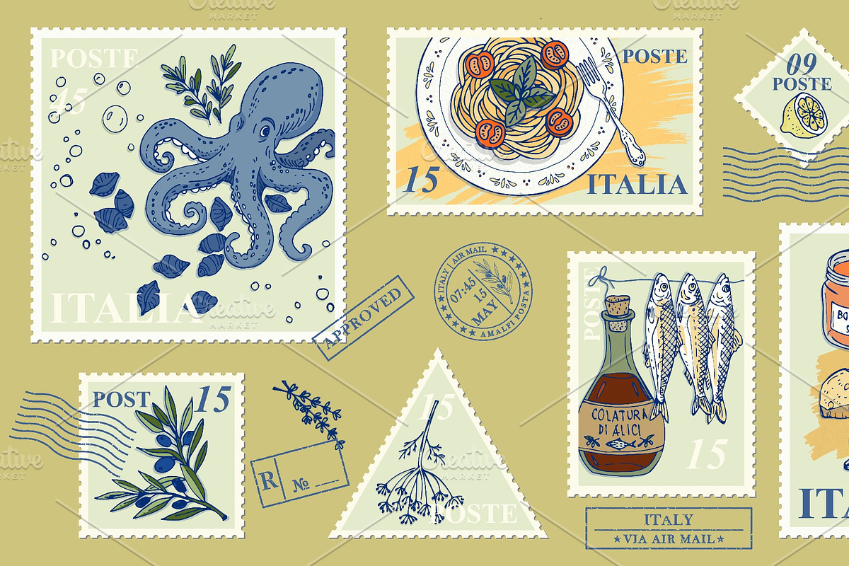 Italian pasta postage stamp, an Object Illustration by Zimages (Photo 3 of 3)