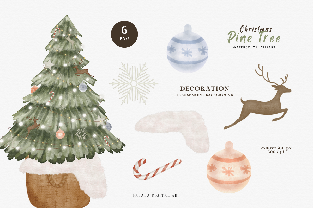 Watercolor Christmas Pine Tree Clipa, an Illustration by Balada Digital Art (Photo 5 of 6)