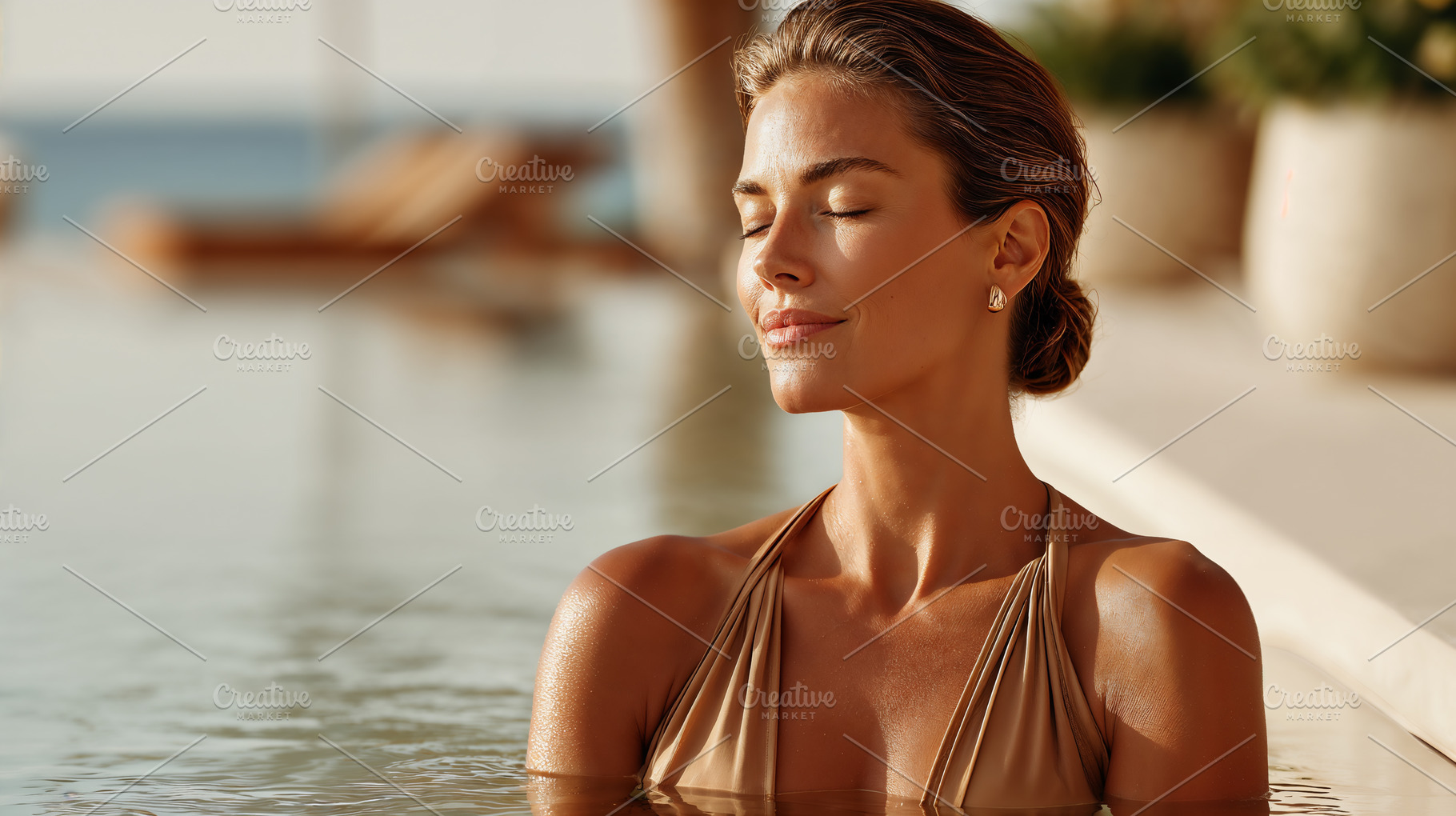 Relaxation at a serene hotel pool with beautiful views, a Holiday Photo by OSORIOartist