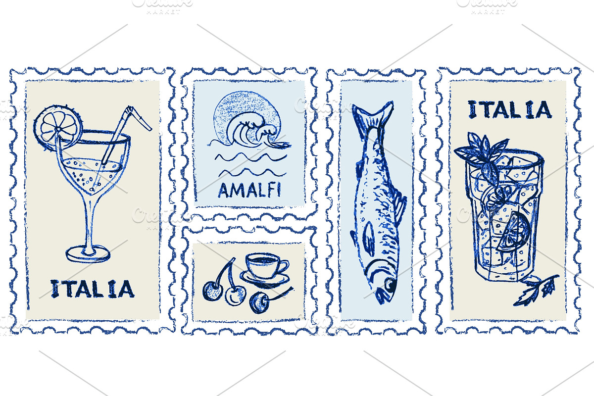 Hand drawn Amalfi coast postage, a Food Illustration by Zimages (Photo 1 of 3)