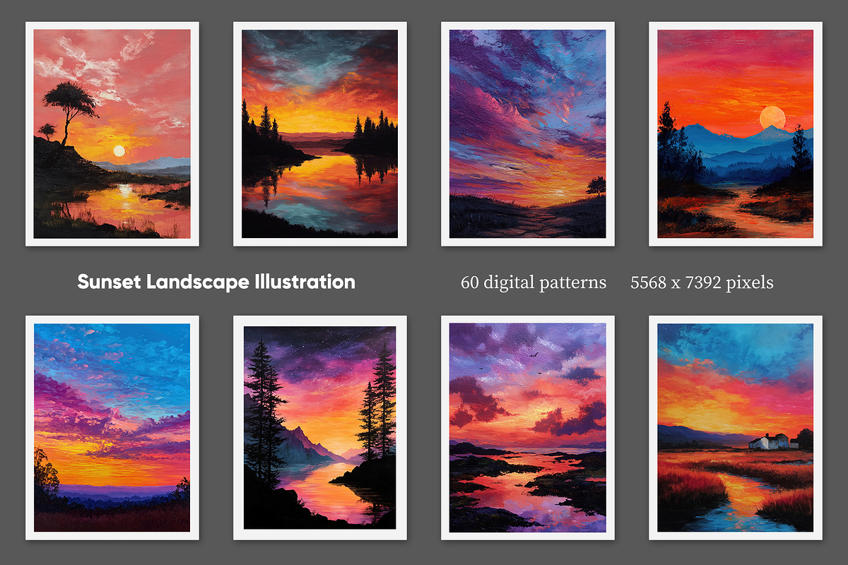 Sunset Landscape Illustration, a Decorative Illustration by Housui Patterns (Photo 4 of 9)