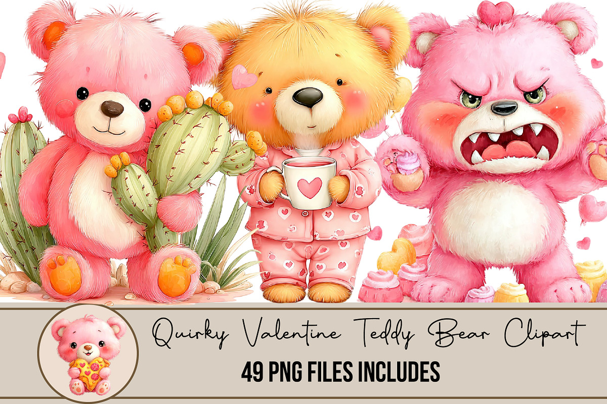 Quirky Valentine Teddy Bear Clipart, an Illustration by DreamArtGraphic (Photo 1 of 5)