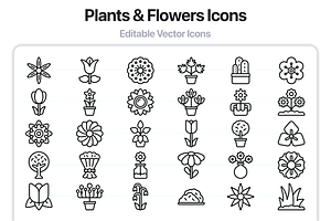 100 Plants & Flowers Line Icons