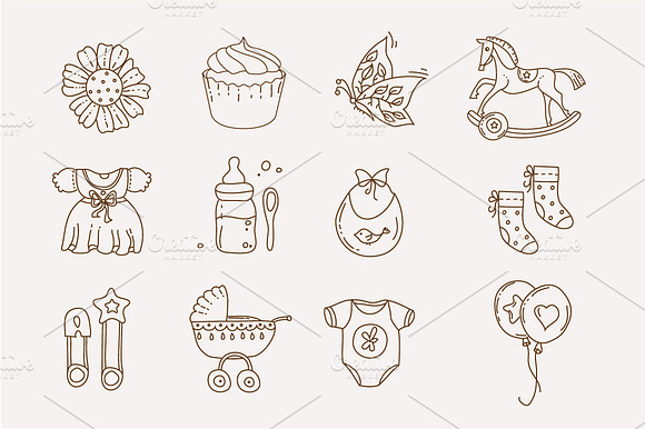 Baby doodle Icons for boys and girls preview 4