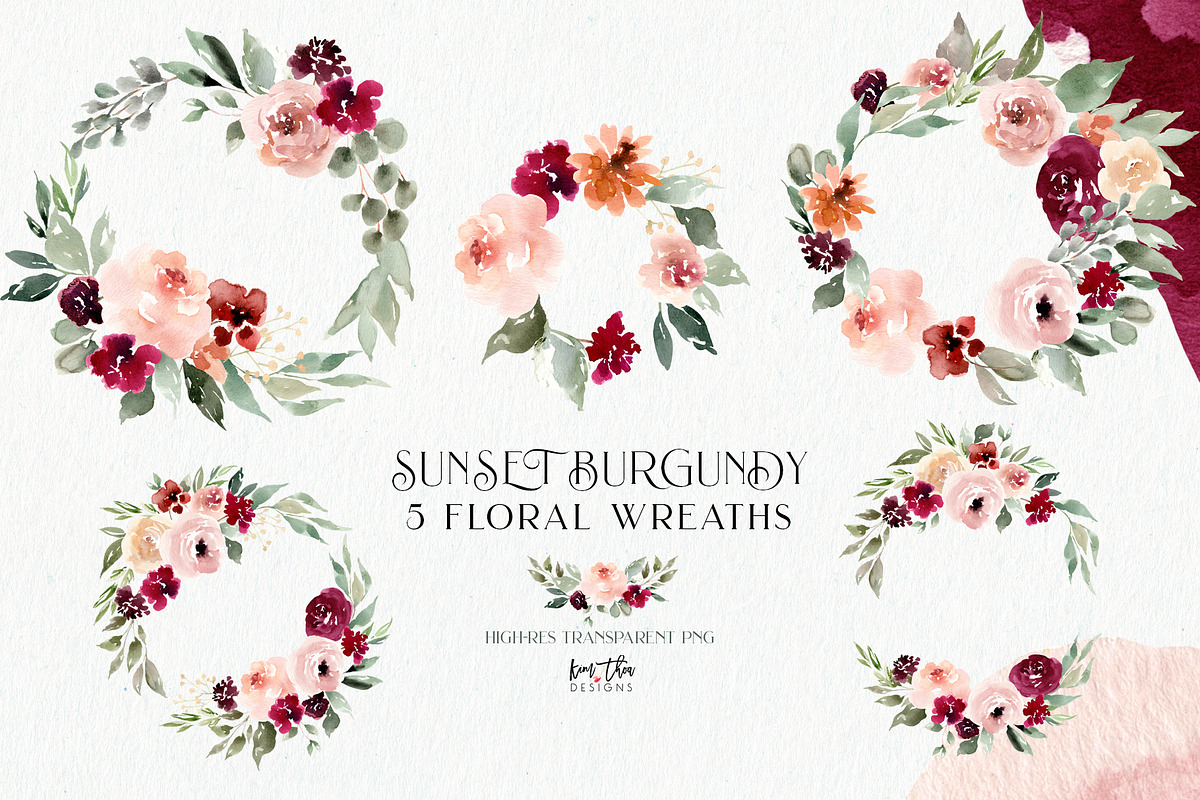 Sunset Burgundy Floral Set, an Illustration by Kim Thoa Designs (Photo 5 of 8)