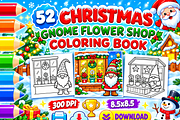 Christmas Gnome Flower Shop Coloring, a Seasonal Illustration by Design Zone (Thumbnail 1 of 5)