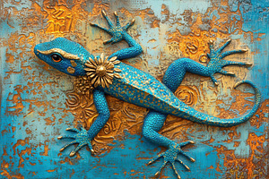 A beautifully decorated blue lizard, a Photo by Pavel_design