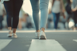 Close-up of person walking on a city crosswalk with shopping bag, an Abstract Photo by Natalia Klenova's Shop