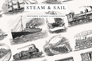 Vintage Steam and Sail Clipart, a Transportation Illustration by Century Library