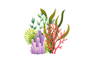 Set of watercolor seaweed and corals, an Animal Illustration by the8monkey