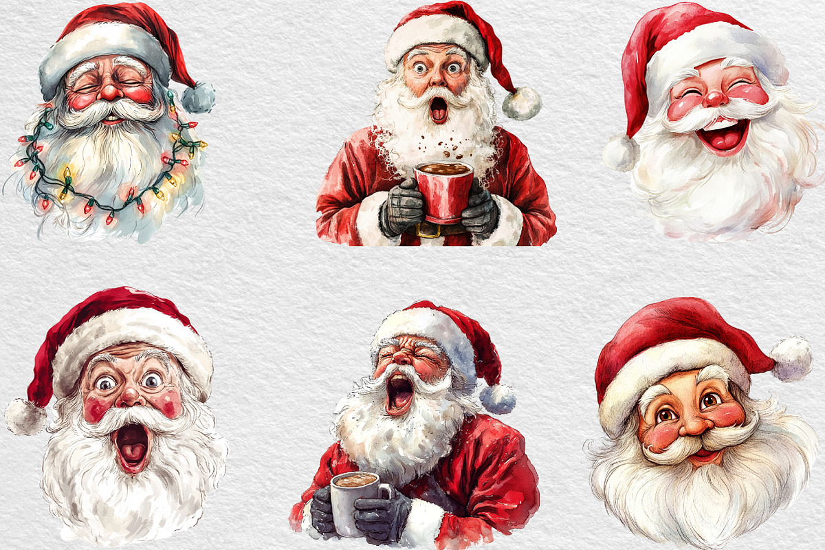 Retro Funny Santa Claus Face Clipart, an Illustration by Black Bird Studio (Photo 5 of 6)