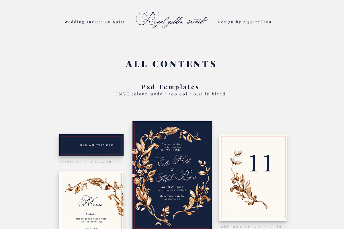 Royal Golden Wreath Wedding Suite, an Invitation Template by Aquarellina (Photo 7 of 8)