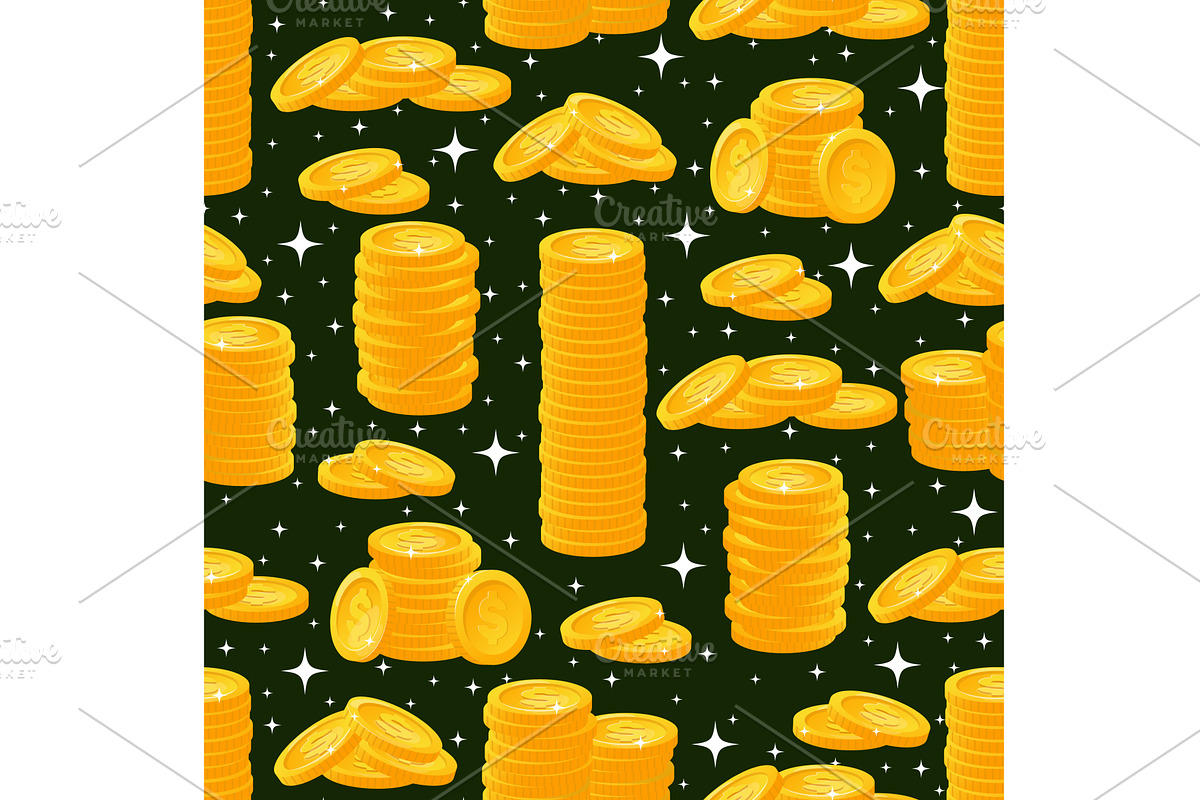 Stacks and piles of gold coins with, a Finance Illustration by Vectorbuum