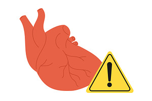 Red human heart and yellow warning, a Healthcare Illustration by Vectorbuum