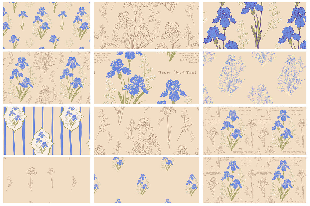 Vintage Blue Irises patterns, a Pattern Graphic by Carpet Tapete Pretzel (Photo 2 of 16)