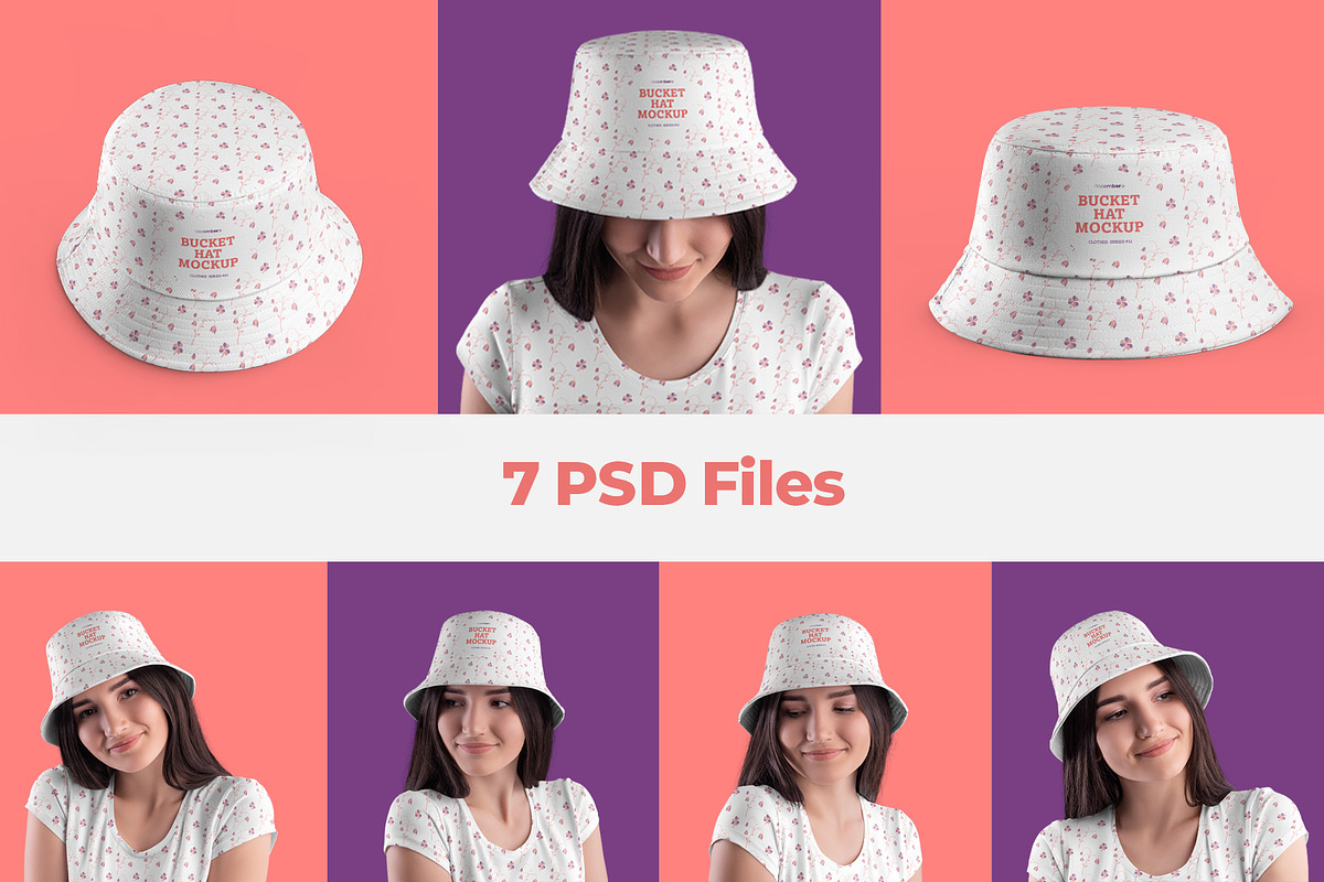 7 Bucket Hat Mockups, a Hat Mockup by Grow Design Craft Studio (Photo 4 of 7)