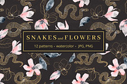 Snakes and Flowers. Pattern collecti, a Pattern Graphic by Dinkoobraz (Thumbnail 1 of 8)