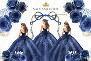 Navy And Gold Princess Dress Clipart, an Illustration by Sunflower Day Love (Thumbnail 1 of 4)