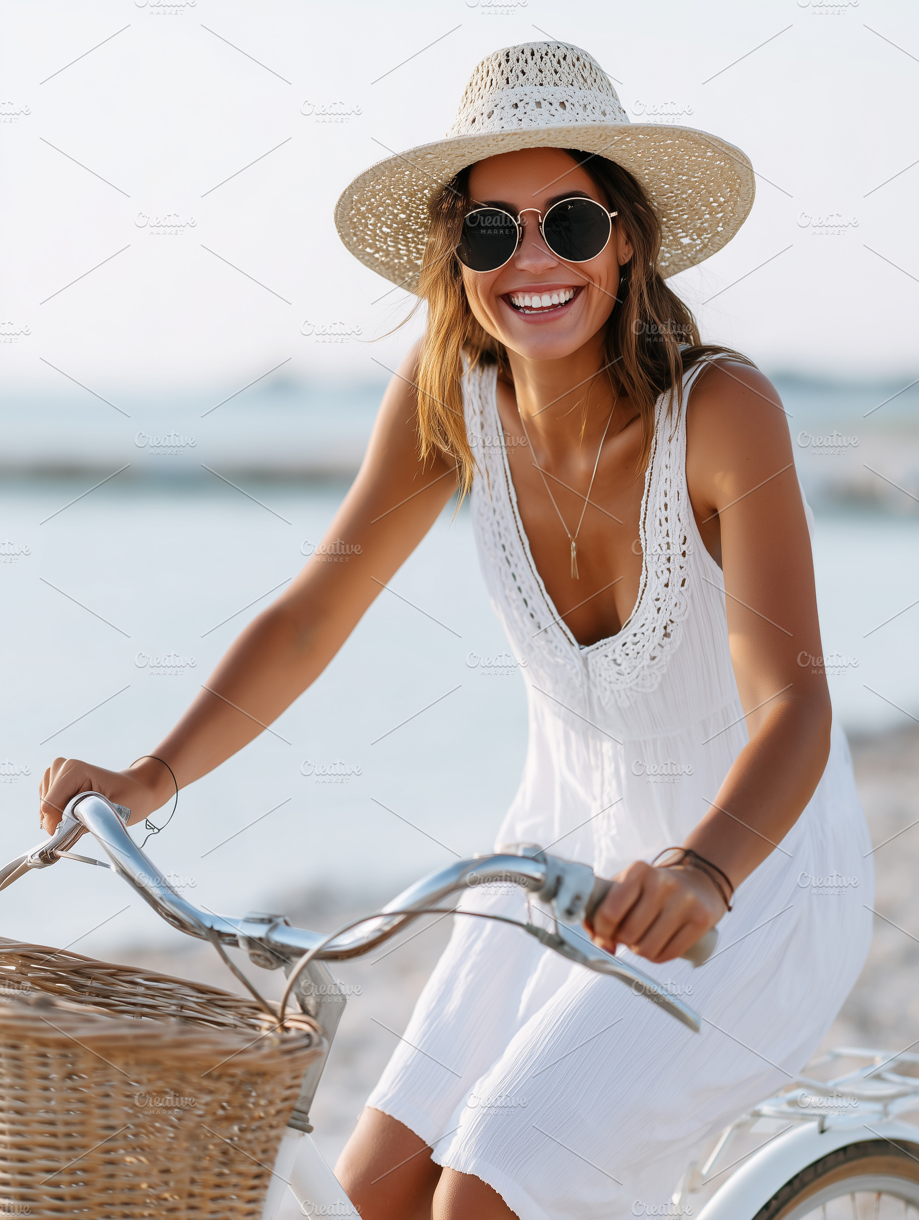Smiling young woman in white summer, a Sports & Recreation Photo by MistyDay