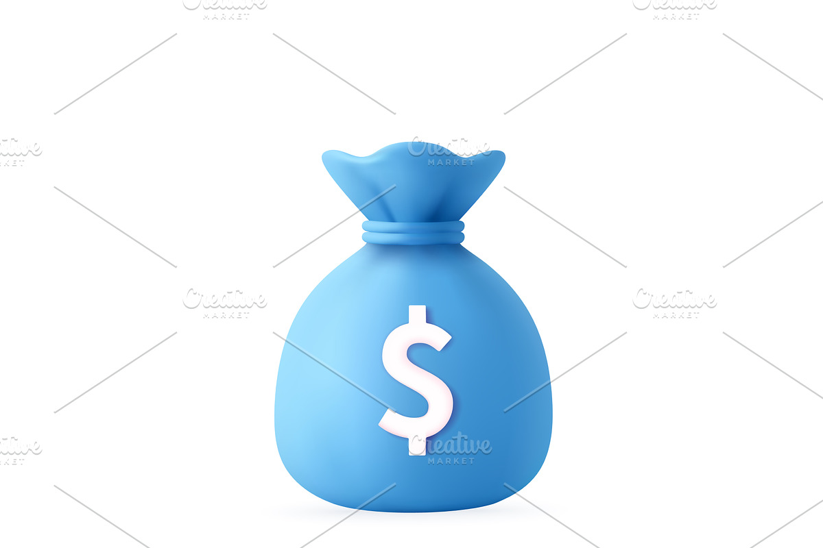 3d blue Money bag with dollar icon, a Finance Illustration by ModVector