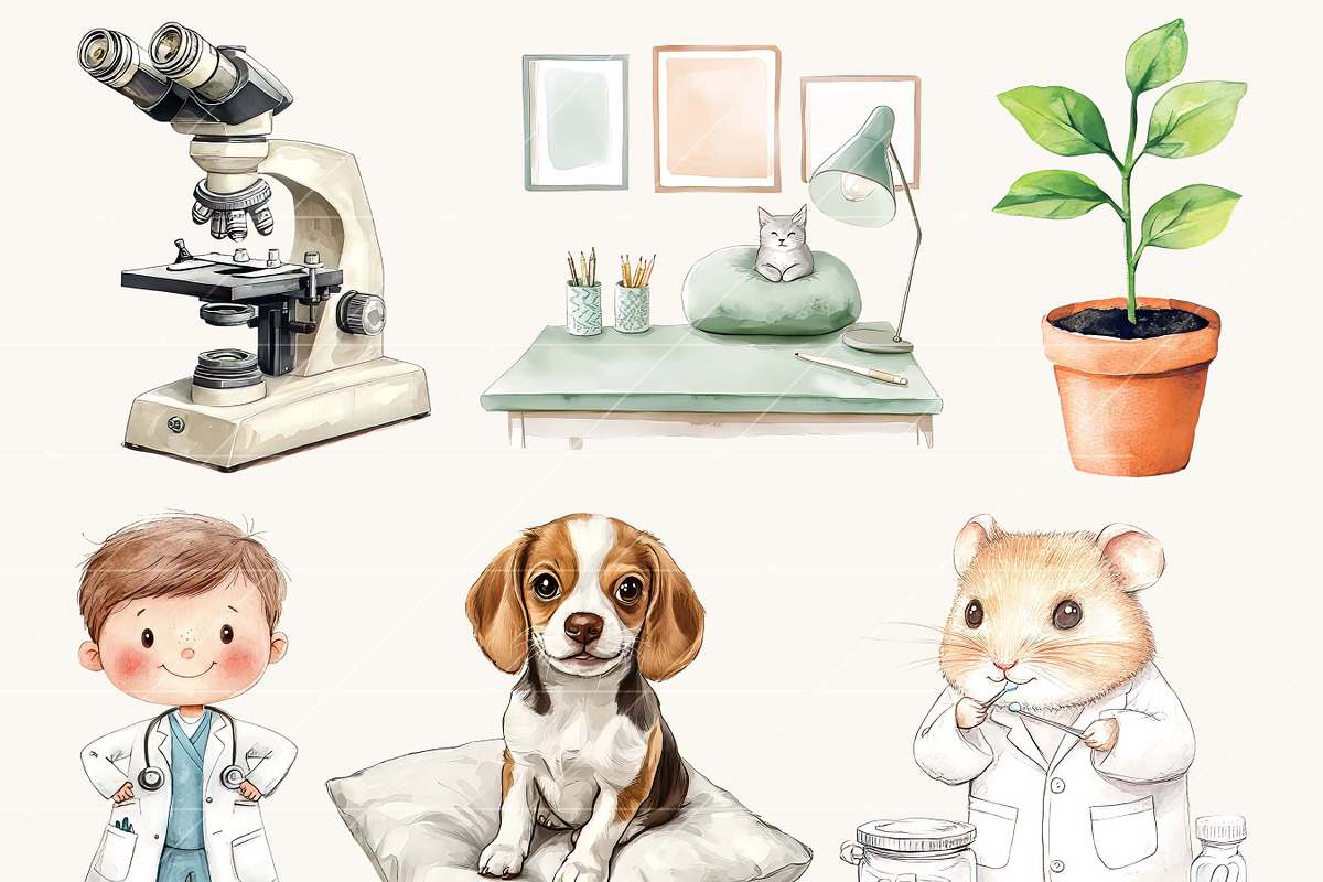 Watercolor Cute Vet Clipart Bundle, a Person Illustration by SparkyDesignsUS (Photo 2 of 8)