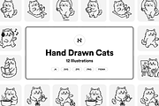 12 Hand-Drawn Cat Illustrations, an Empty State Illustration by Nimart (Thumbnail 1 of 11)