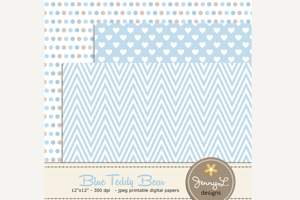 Blue Teddy Bear Digital Paper, a Pattern Graphic by JennyL Designs (Photo 3 of 3)