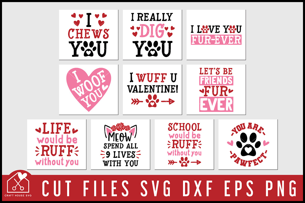 Pet Cat and Dog Valentine's Day SVG, an Animal Illustration by Craft House SVG (Photo 2 of 2)