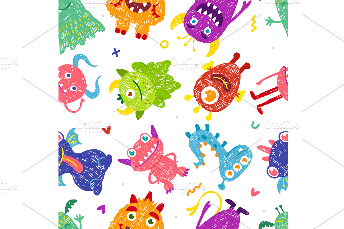 Pencil monster seamless pattern, an Illustration by Valerie Bodnar