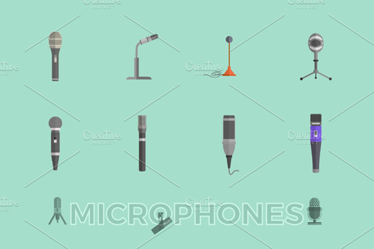 Microphone Set Design Flat Isolated, an Object Illustration by robuart ...