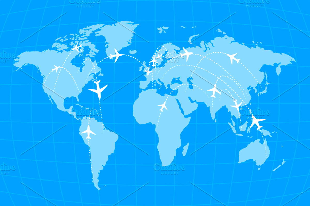 Airline routes on worldwide map, a Transportation Illustration by BestPics