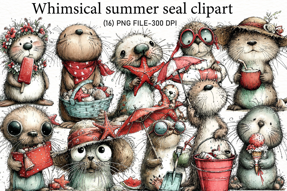 Whimsical summer seal clipart, an Illustration by Designworld (Photo 1 of 4)